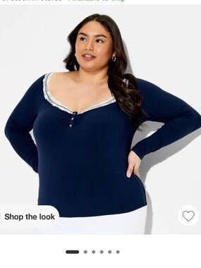 Women’s Long Sleeve Lace Henley Shirt - Wild Fable - Navy Blue 3X